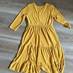 Cents of Style Mustard Gold Textured Dot Tiered Swing Dress